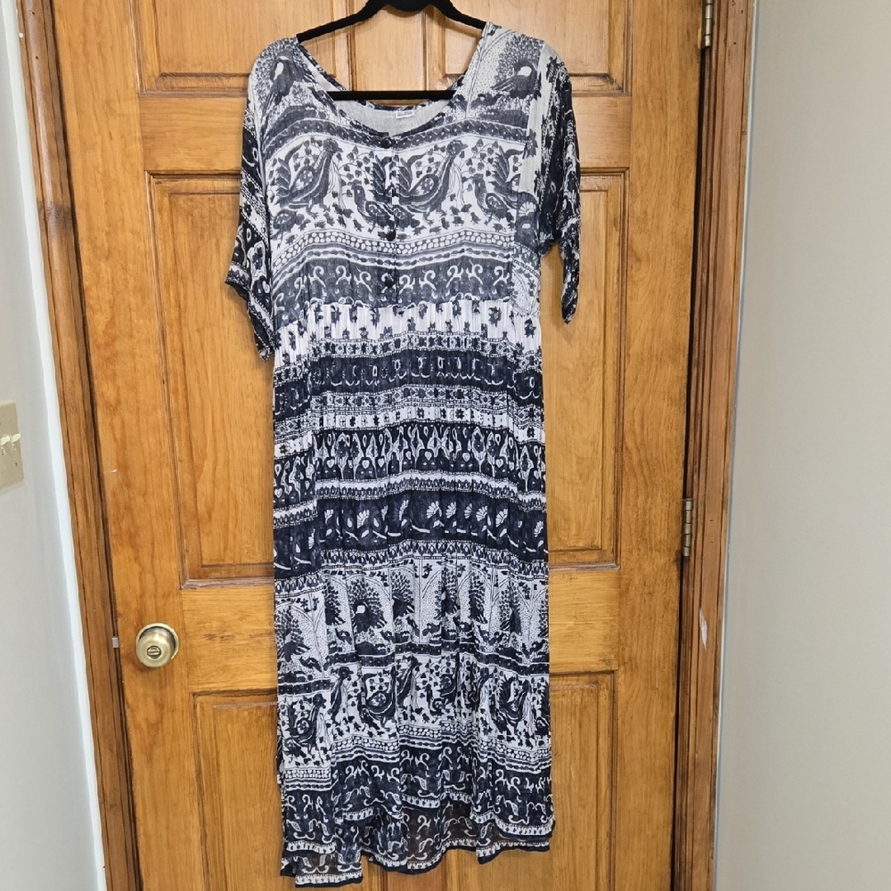 Navy and White Patterned Maxi Dress